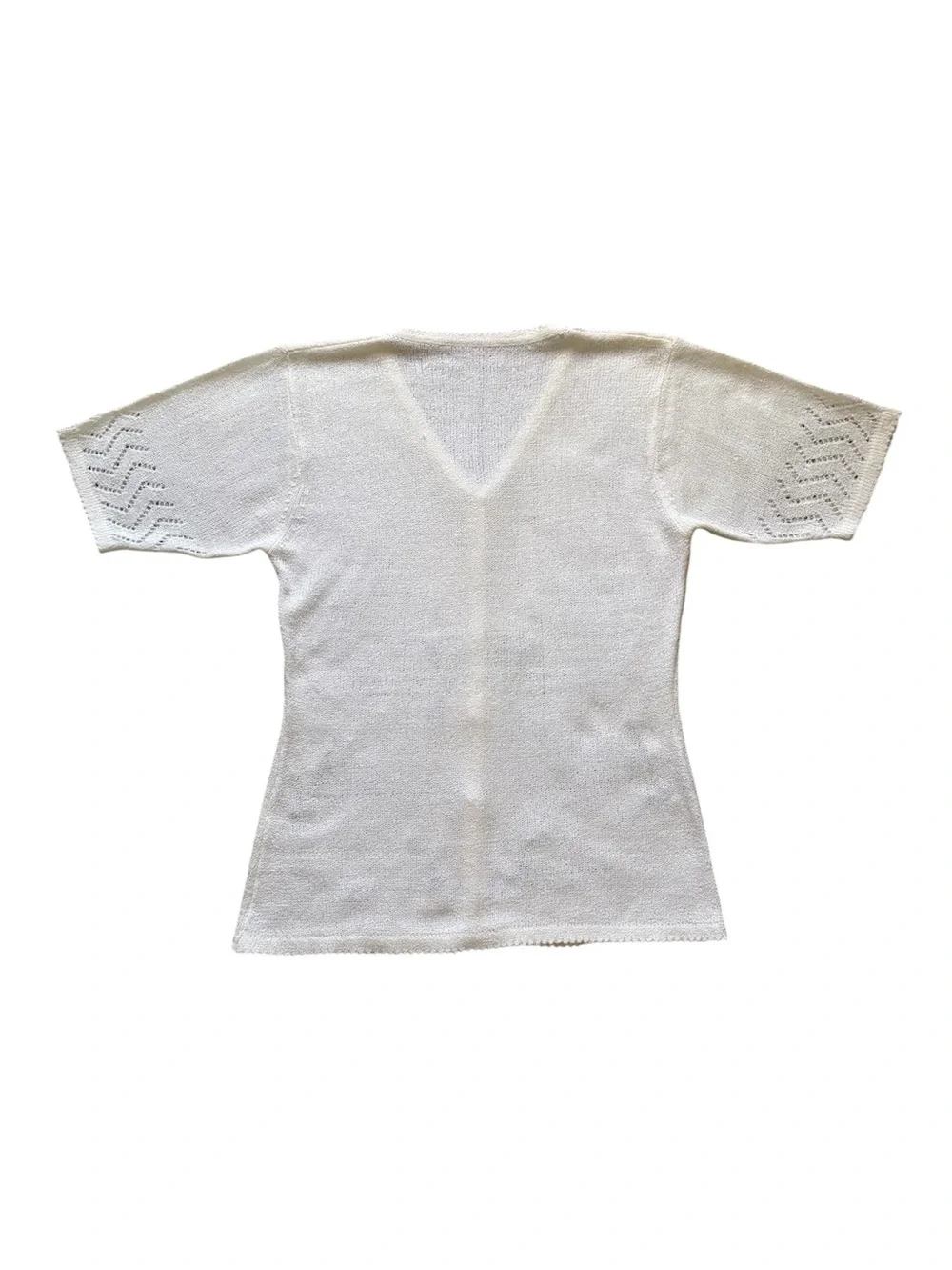 Y2K 80s 90s White Hand Embroidered Eyelet Short Sleeve Top No Size Tag